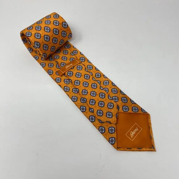 NEW brioni orange print silk mens neck tie